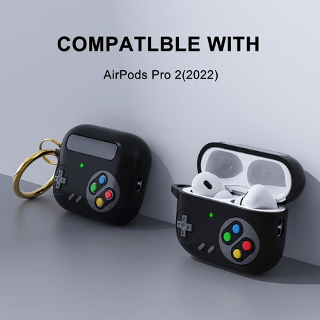 Apple Airpods Pro 2nd Gen (2022) Silikone Cover Spillekonsol m. Karabinhage - Sort