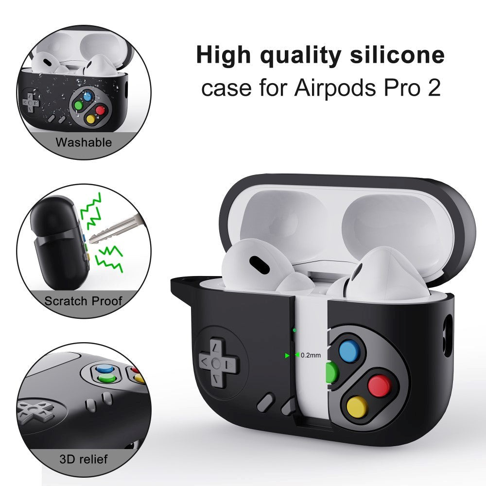 Apple Airpods Pro 2nd Gen (2022) Silikone Cover Spillekonsol m. Karabinhage - Grå