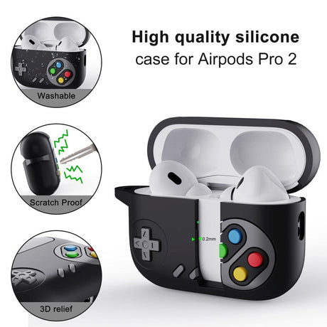 Apple Airpods Pro 2nd Gen (2022) Silikone Cover Spillekonsol m. Karabinhage - Grå