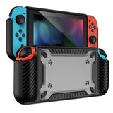 Nintendo Switch OLED Plastik Bagside Cover m. Ergonomisk Greb - Sort / Gennemsigtig