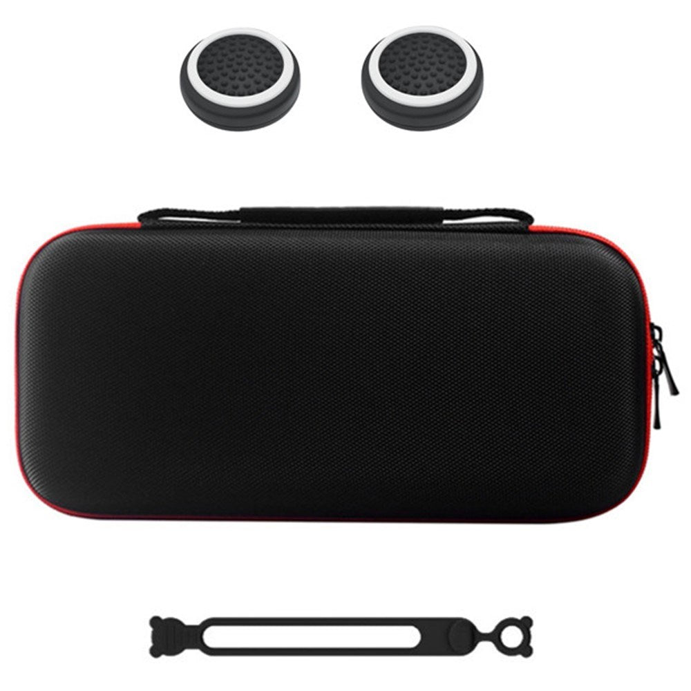 Nintendo Switch 2 Opbevaringstaske - Silikone Kabelbinder & Joystick Grip Caps - Sort / Rød