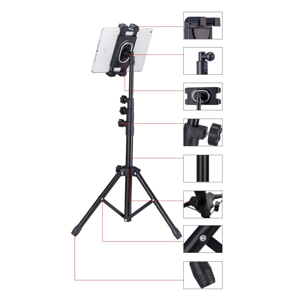 Tripod Tablet Stander I Metal m. 360° Rotation & Taske - Sort