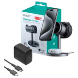 Aukey - MagFusion 3-i-1 Pro Qi2 - Trådløs Oplader - MagSafe Kompatibel - Grå