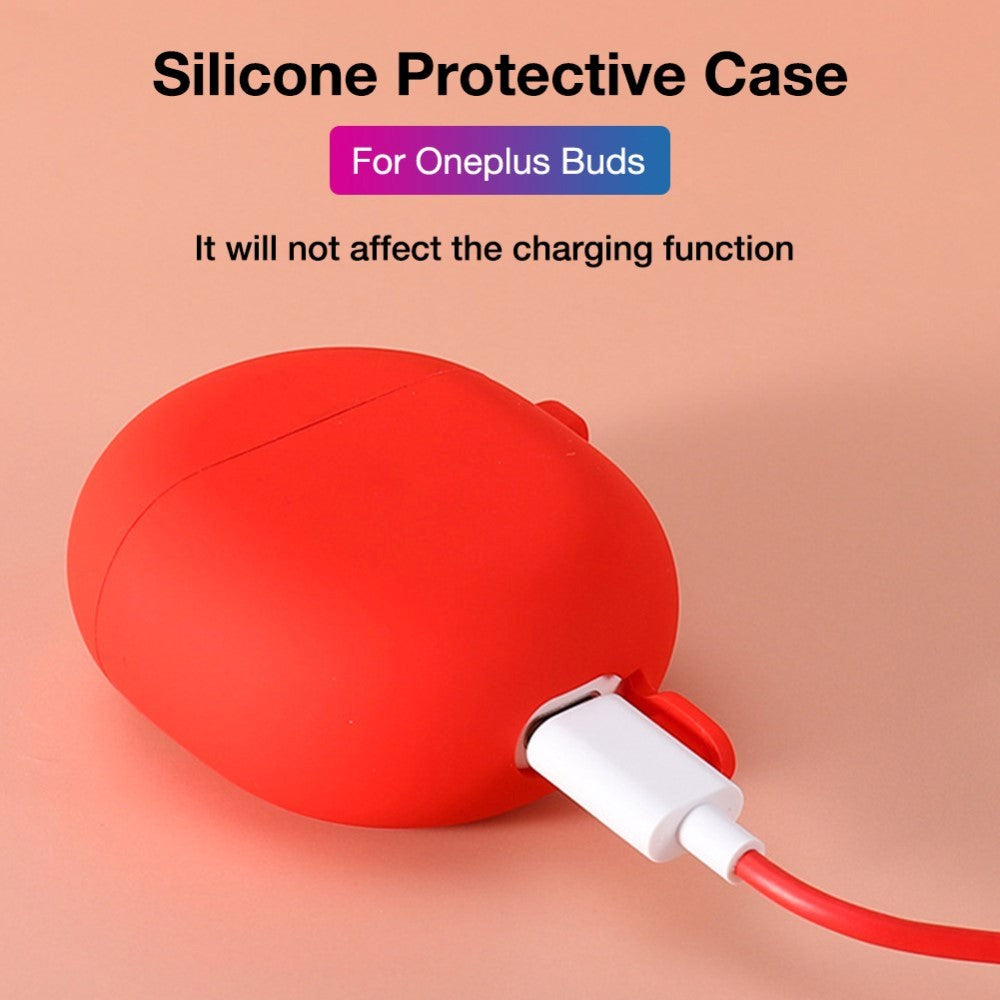 OnePlus Buds Silikone Case med Karabinhage - Hvid