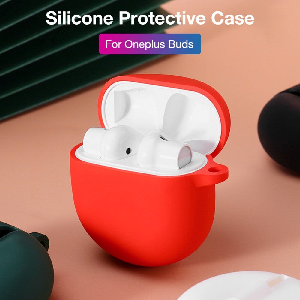 OnePlus Buds Silikone Case med Karabinhage - Hvid