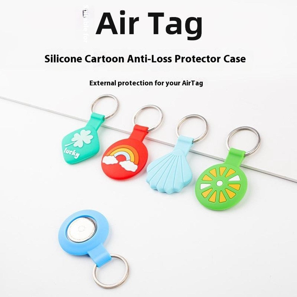 Apple AirTag Silikone Cover - inkl. Karabinhage - Blå Regnbue