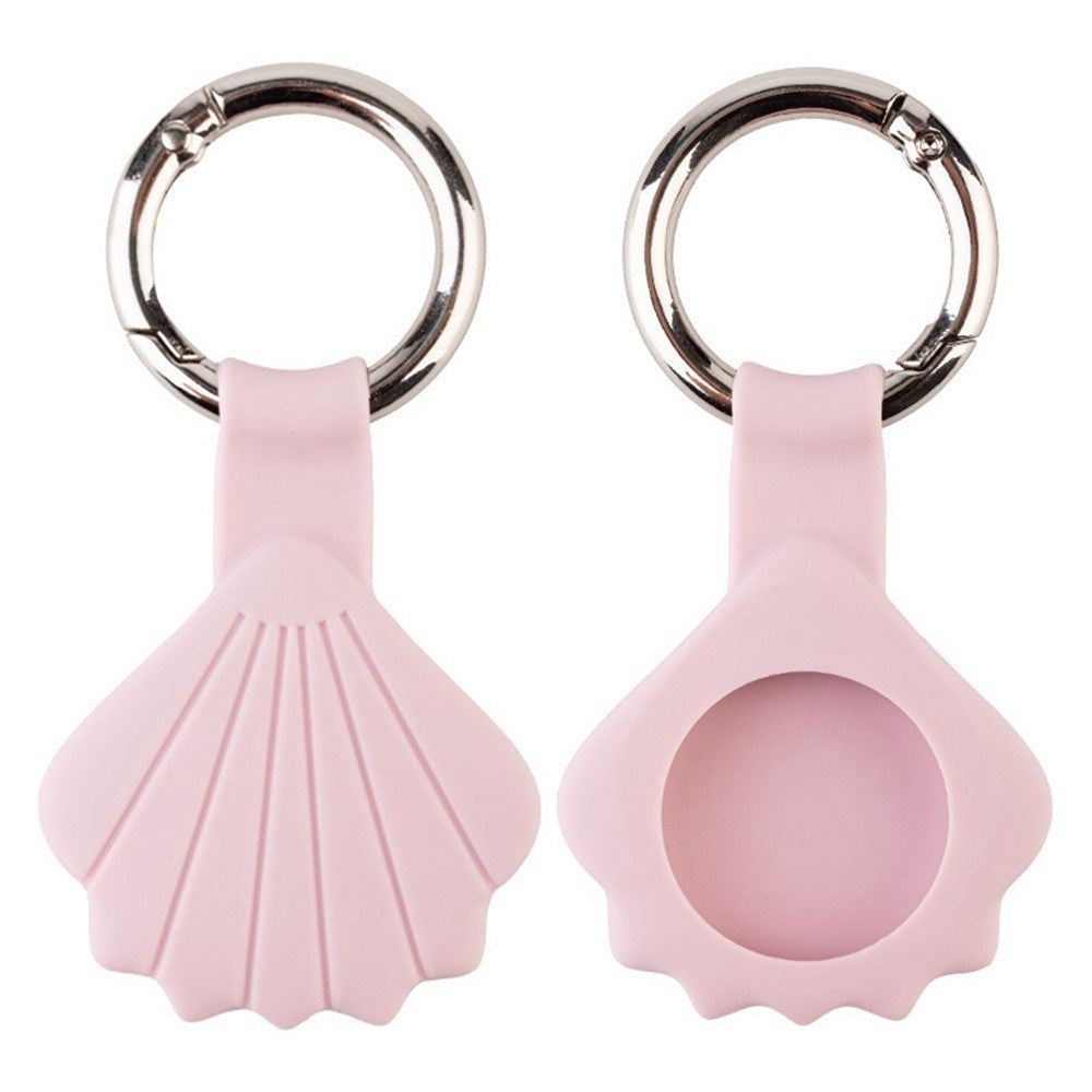 Apple AirTag Silikone Cover m. 3D Design - inkl. Nøglering - Lyserød Muslingeskal