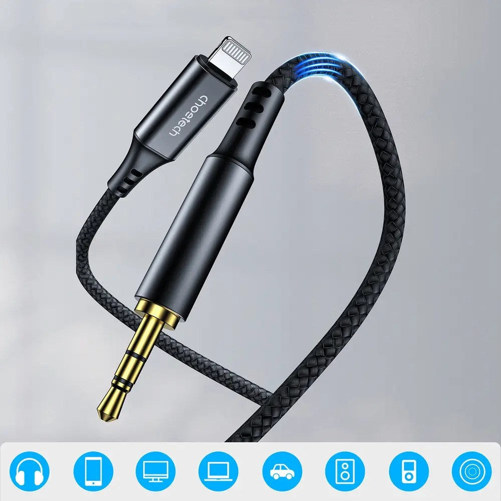 Choetech Lightning til 3.5mm Minijack Kabel - 1m - Sort