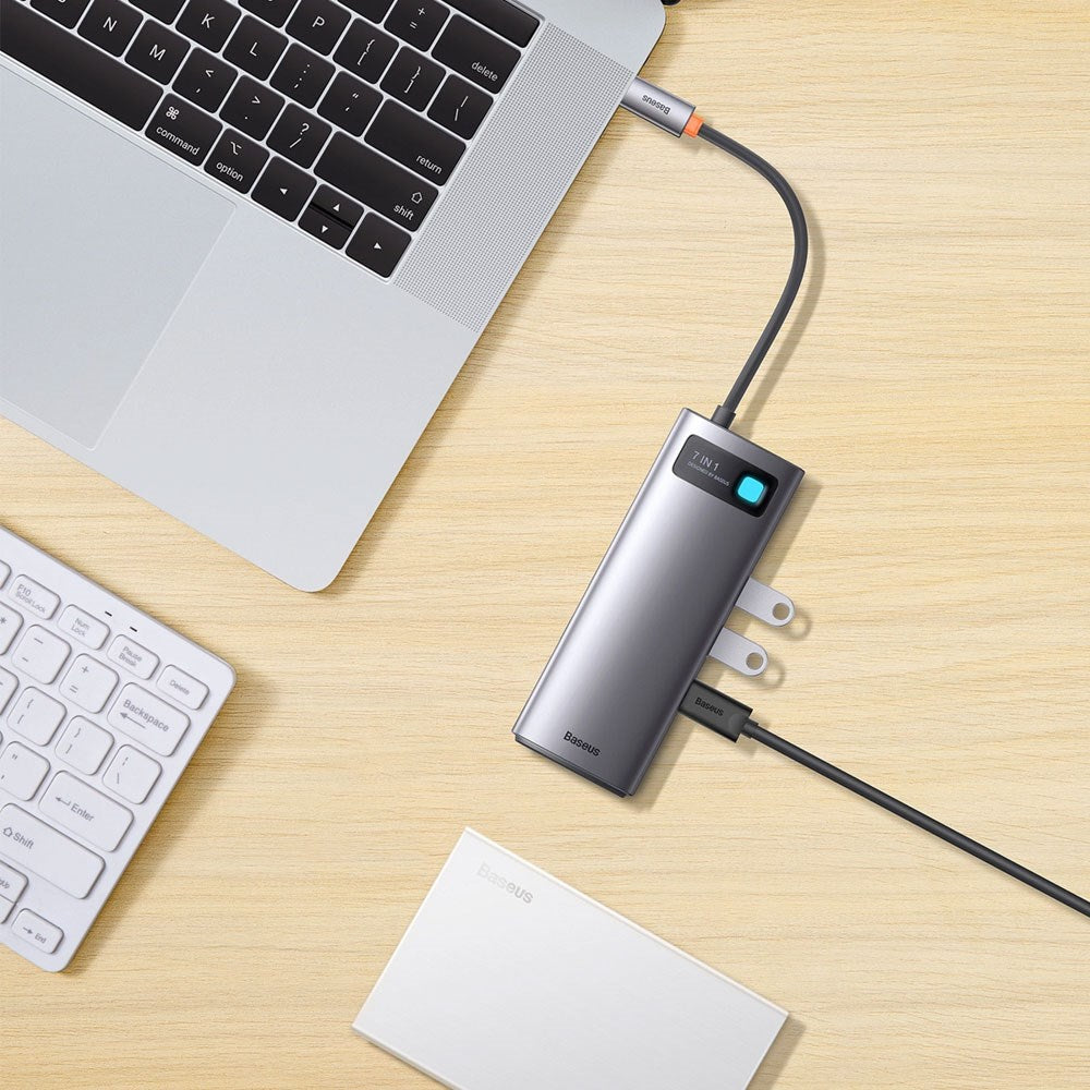 Baseus 7-i-1 USB-C Multiport Adapter - 3 x USB-A 1 x USB-C 1 x HDMI 1 x VGA 1 x RJ45 - Grå