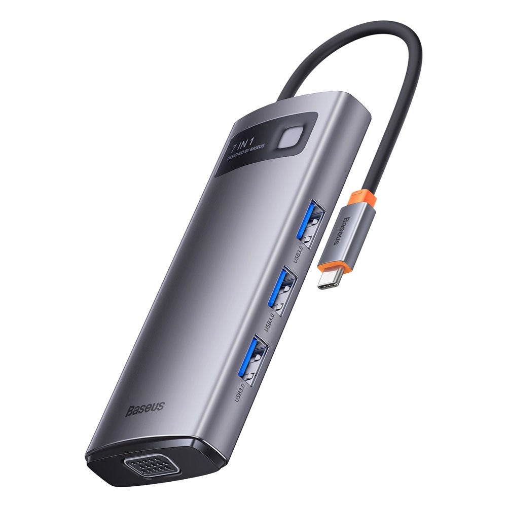 Baseus 7-i-1 USB-C Multiport Adapter - 3 x USB-A 1 x USB-C 1 x HDMI 1 x VGA 1 x RJ45 - Grå