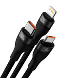 Baseus Flash Series 2 - 3-i-1 100W USB Multi Kabel m. USB-C, Lightning & Micro-USB - 1.2 Meter - Sort