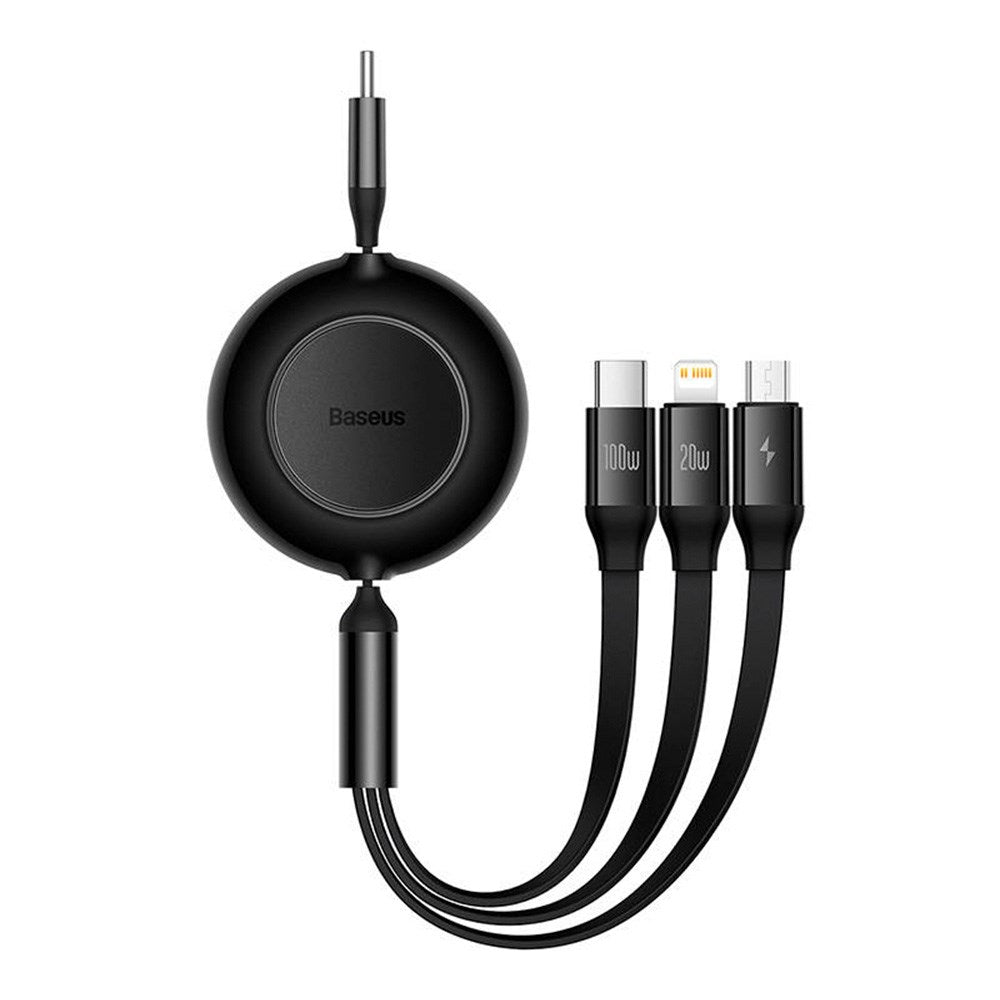 Baseus Bright Mirror 100W 3-i-1 Multi Kabel m. USB-C til USB-C, Micro-USB & Lightning - 1.1m - Sort - (DEMO)