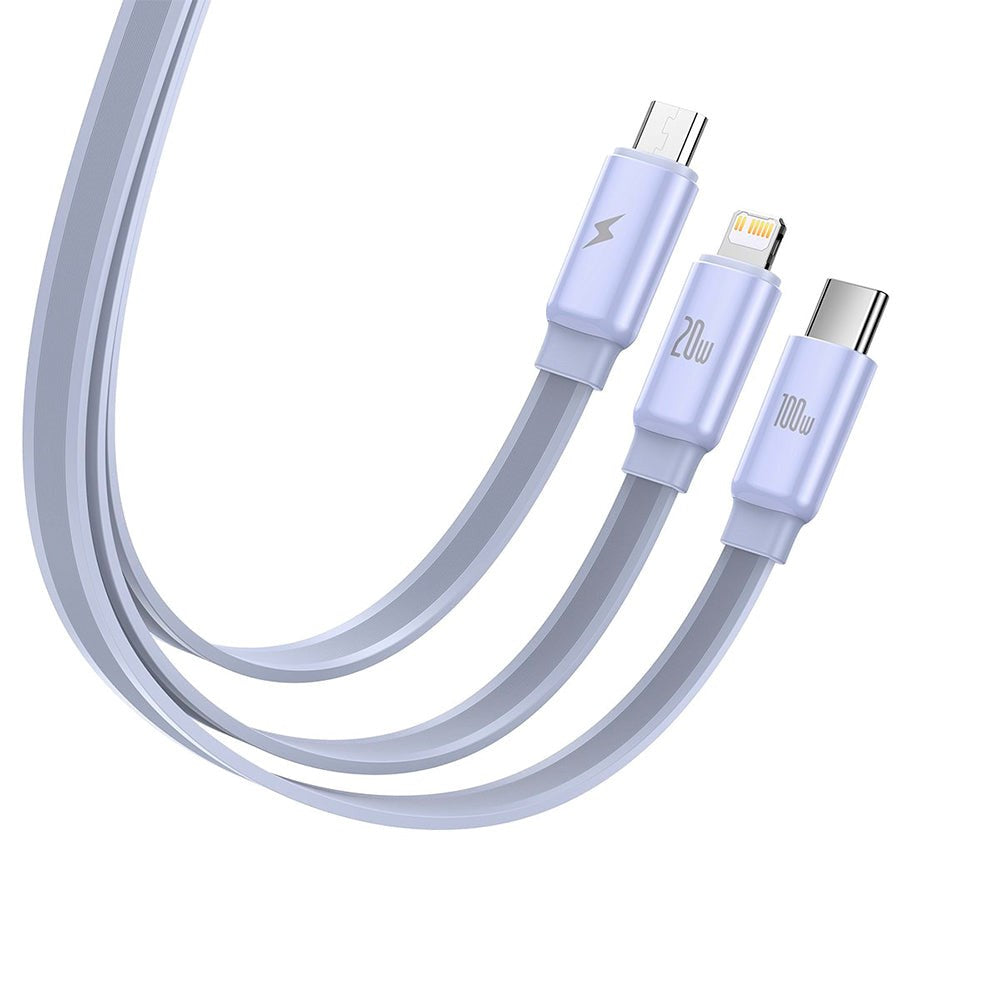 3-i-1 Multi Kabel Baseus USB-C til USB-C, Micro USB og Lightning - Lavendel