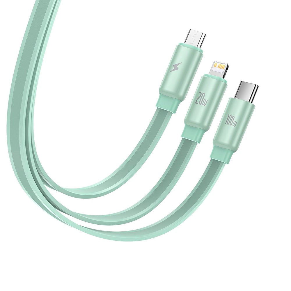 3-i-1 Multi Kabel Baseus USB-C til USB-C, Micro USB og Lightning - Grøn