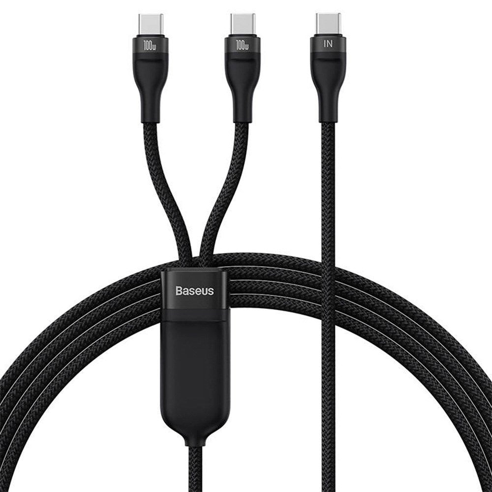 Baseus Flash Series 2-i-1 100W USB-C Multi Kabel - 1.5 Meter - Sort