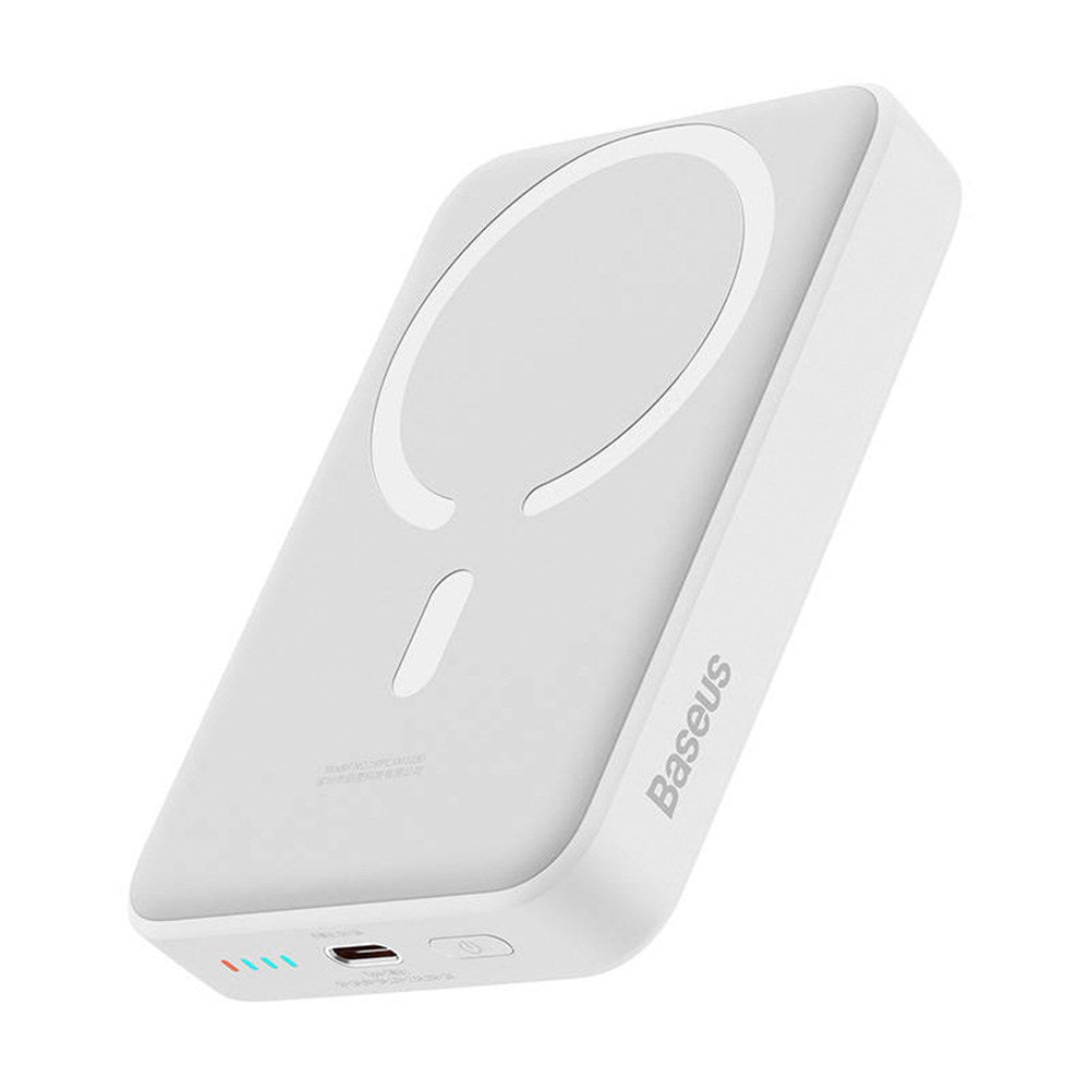 Baseus Mini 30W Magnetisk Powerbank m. USB-C PD & Qi Trådløs Opladning - 10.000 mAh - MagSafe Kompatibel - Hvid