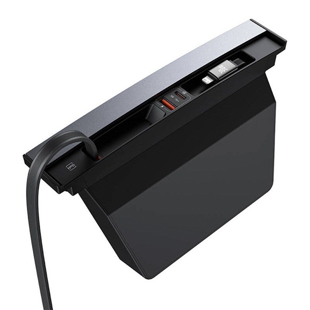 Baseus T-Space Opladningshub m. Udtrækkelig USB-C & Lightning Kabel til Tesla - Sort