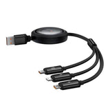 Baseus Free2Draw 3-i-1 Udtrækkeligt Multikabel - 1.1m - Sort