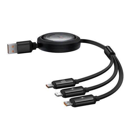 Baseus Free2Draw 3-i-1 Udtrækkeligt Multikabel - 1.1m - Sort