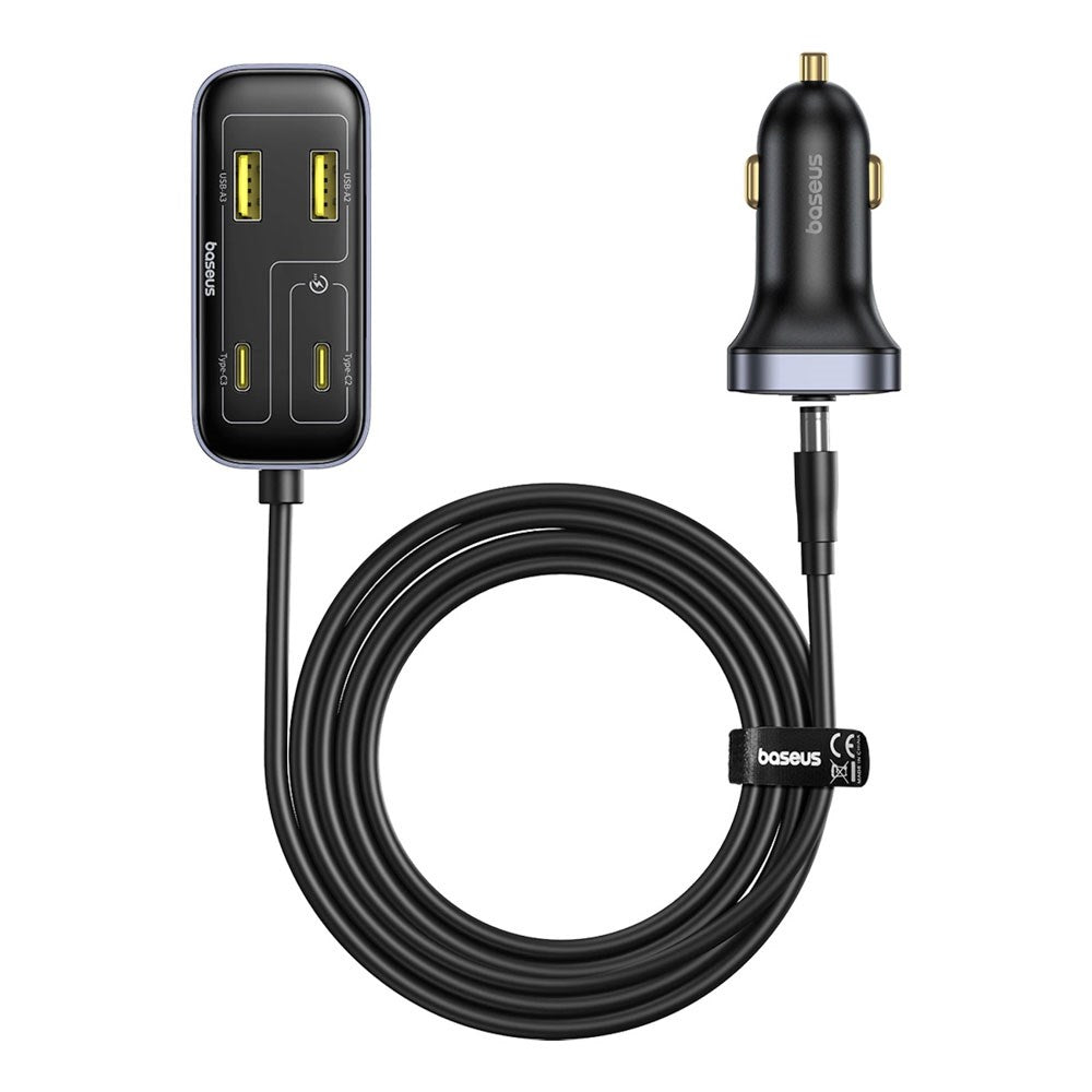 Baseus Multifunktionel Biloplader - 110W -  3 x USB-A - 3 x USB-C - 1.5m - Sort