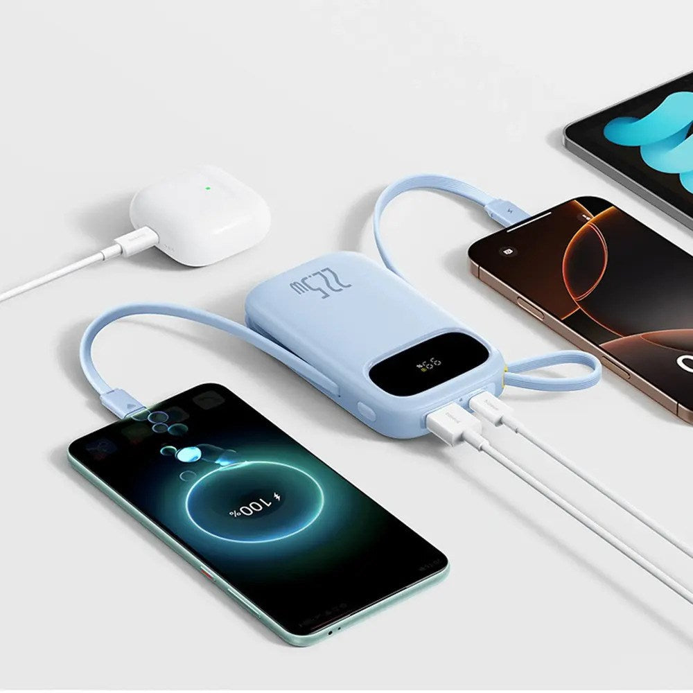Baseus EnerFill Powerbank - 20.000mAh - 22.5W - USB-C Kabel - Lightning Kabel - Blå