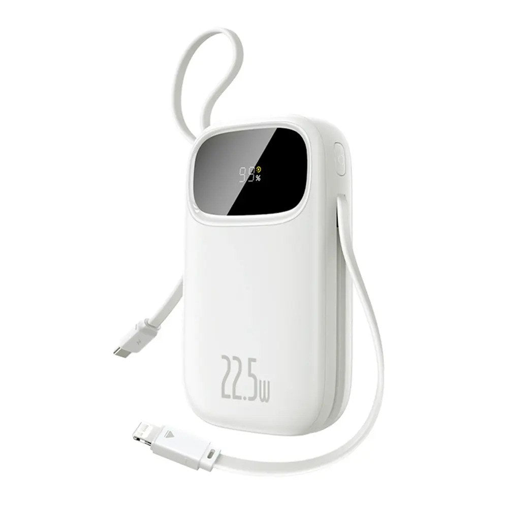 Baseus EnerFill Powerbank - 10.000mAh - 22.5W - USB-C Kabel - Lightning Kabel - Hvid