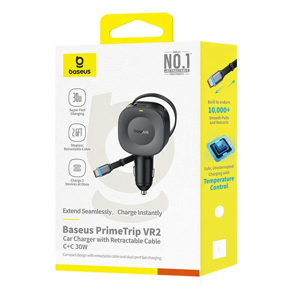 Baseus PrimeTrip VR2 Biloplader - 30W - Indbygget USB-C Kabel - 1 x USB-C Stik - Sort