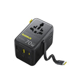 Baseus 70W 6-i-1 Rejseadapter m. Udtrækkeligt USB-C Kabel - Sort