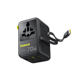 Baseus 70W 6-i-1 Rejseadapter m. Udtrækkeligt USB-C Kabel - Sort