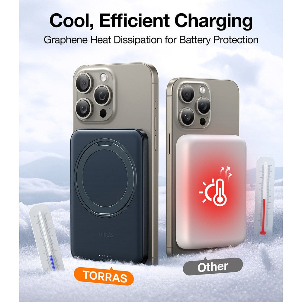 TORRAS Magnetisk 15W Power Bank 5.000mAh m. Ståfunktion - Sort