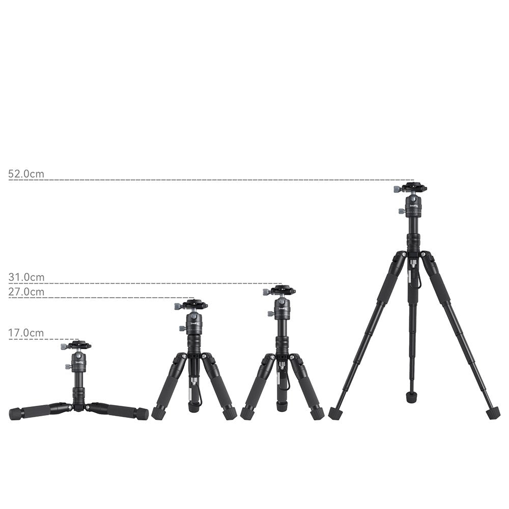 SmallRig 4289 Aluminium Mini Tripod VT-20 m. Mobil Holder & Justerbare Ben - Sort