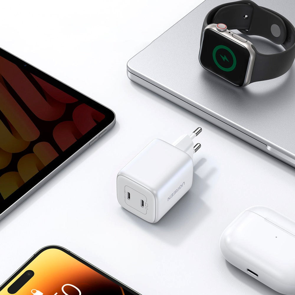 Ugreen PD 45W USB-C GaN Hurtig Vægoplader m. 2 x USB-C - Hvid