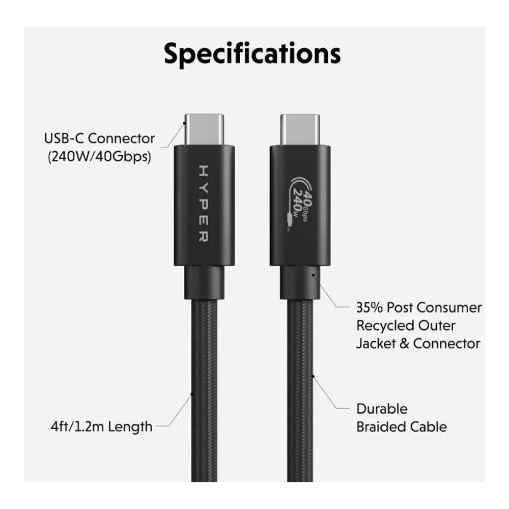 Hyper HyperDrive USB-C til USB-C Kabel - 1.2m / 240W - Sort