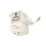 Baseus 70W 6-i-1 Rejseadapter m. Udtrækkeligt USB-C Kabel - Hvid