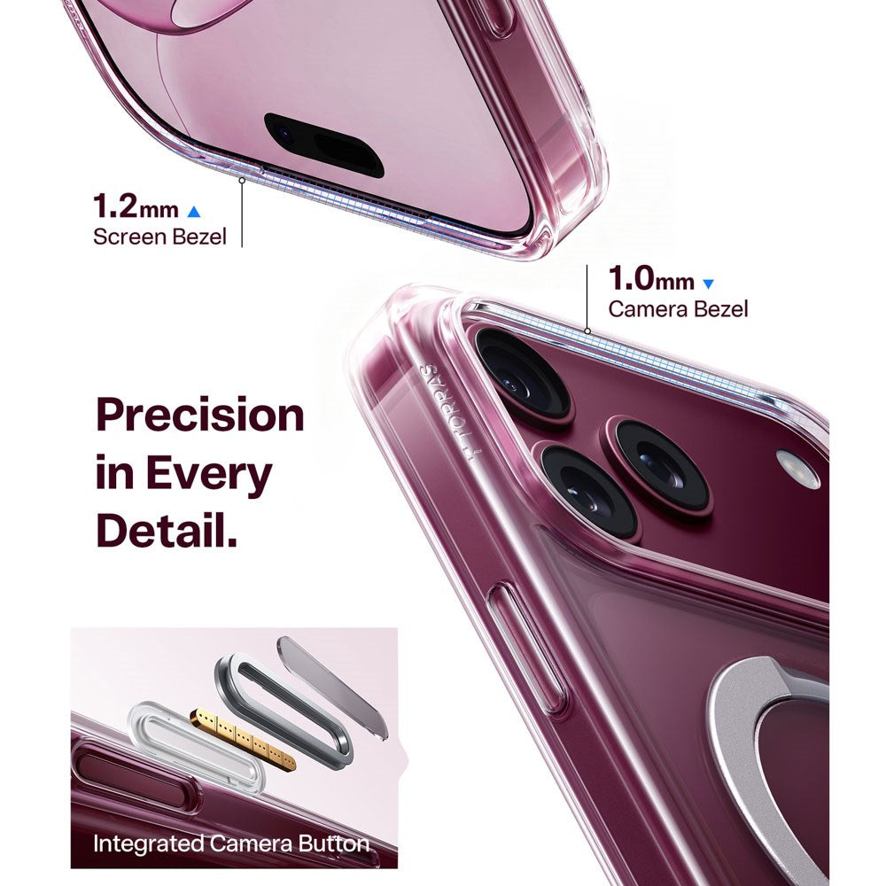 iPhone 18 Pro Max / 17 Pro Max TORRAS Ostand Q3 Spin Bagside Cover - MagSafe Kompatibel - Gennemsigtig