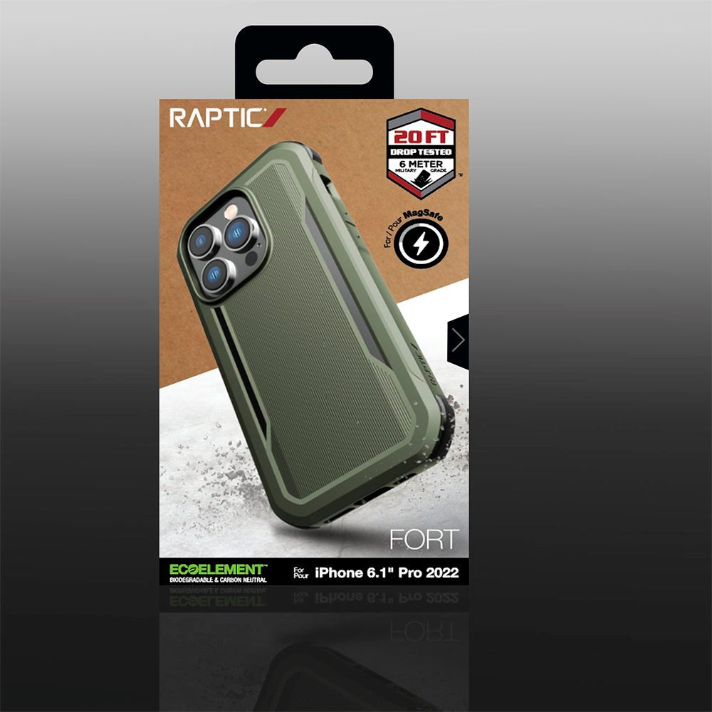 iPhone 14 Pro Raptic Fort Series Bagside Håndværker Cover - MagSafe Kompatibel - Grøn