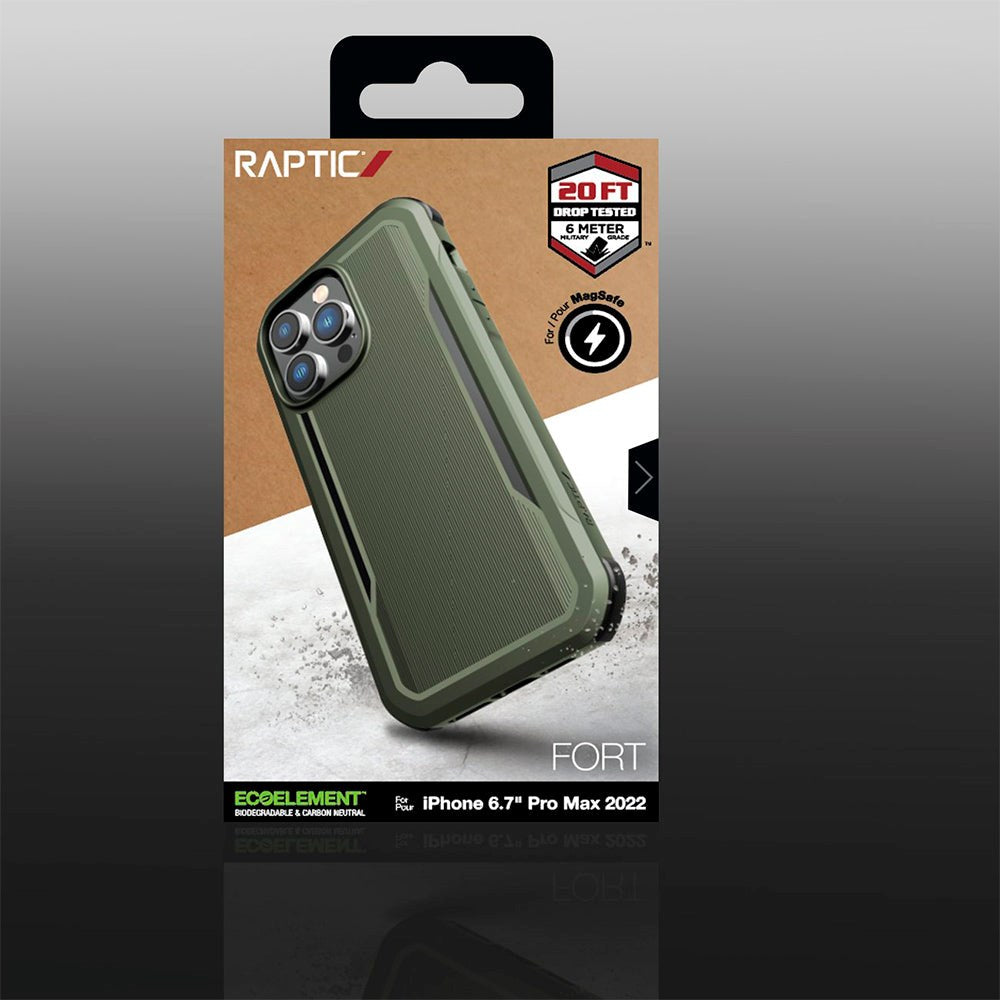 iPhone 14 Pro Max Raptic Fort Series Bagside Håndværker Cover - MagSafe Kompatibel - Grøn