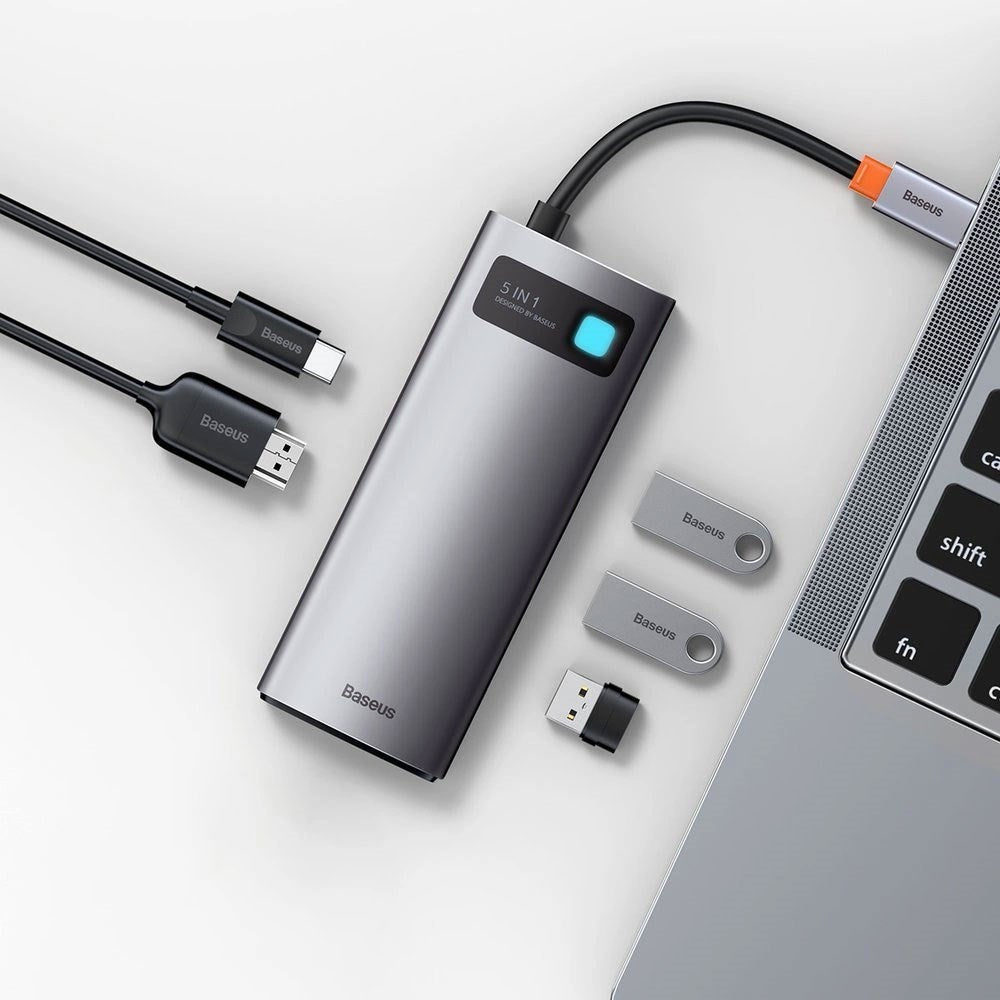 Baseus 7-i-1 USB-C Multiport Hub m. 3 x USB-A 1 x USB-C 1 x HDMI - Grå