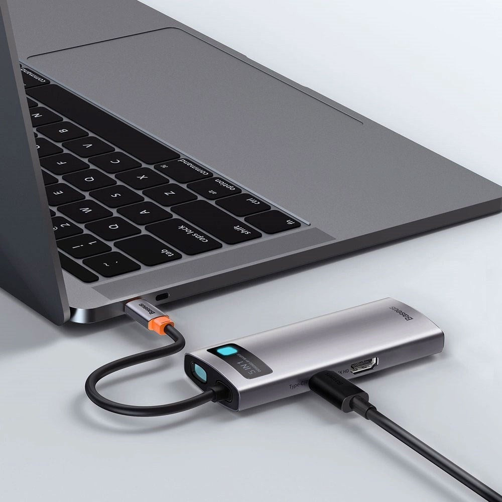 Baseus 7-i-1 USB-C Multiport Hub m. 3 x USB-A 1 x USB-C 1 x HDMI - Grå