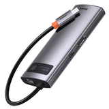 Baseus 6-i-1 USB-C Multiport Hub m. 3 x USB-A 1 x USB-C 1 x HDMI 1 x RJ45 - Grå