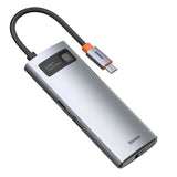 Baseus 6-i-1 USB-C Multiport Hub m. 3 x USB-A 1 x USB-C 1 x HDMI 1 x RJ45 - Grå