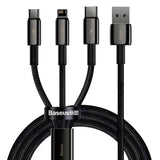 Baseus 3-i-1 USB-A Multikabel / 1 x USB-C / 1 x Lightning / 1 x Micro USB - 1.5m - Sort