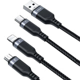 Joyroom 3-i-1 Nylon USB-C / Lightning / Micro USB Kabel - 1,2m - Sort