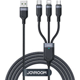 Joyroom 3-i-1 Nylon USB-C / Lightning / Micro USB Kabel - 1,2m - Sort