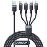 Joyroom 4-i-1 Nylon USB-C / 2 stk Lightning / Micro USB Kabel - 1.2m - Sort