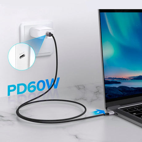 Ugreen 1m USB-C til USB-C Flettet Nylon Kabel 60W - Sort / Grå