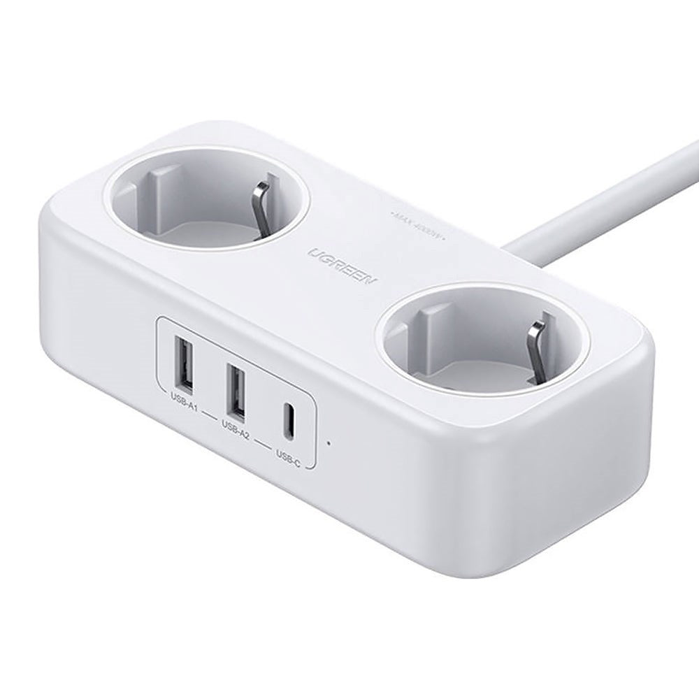 UGREEN DigiNest Life Stikdåse m. USB - 2 x USB-A & 1 x USB-C - Hvid