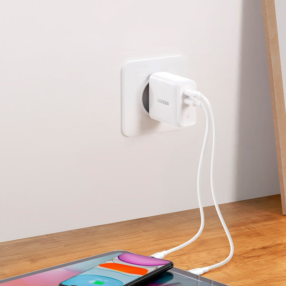 Ugreen 36W PD USB-C Hurtig Vægoplader m. 2 x USB-C - Hvid