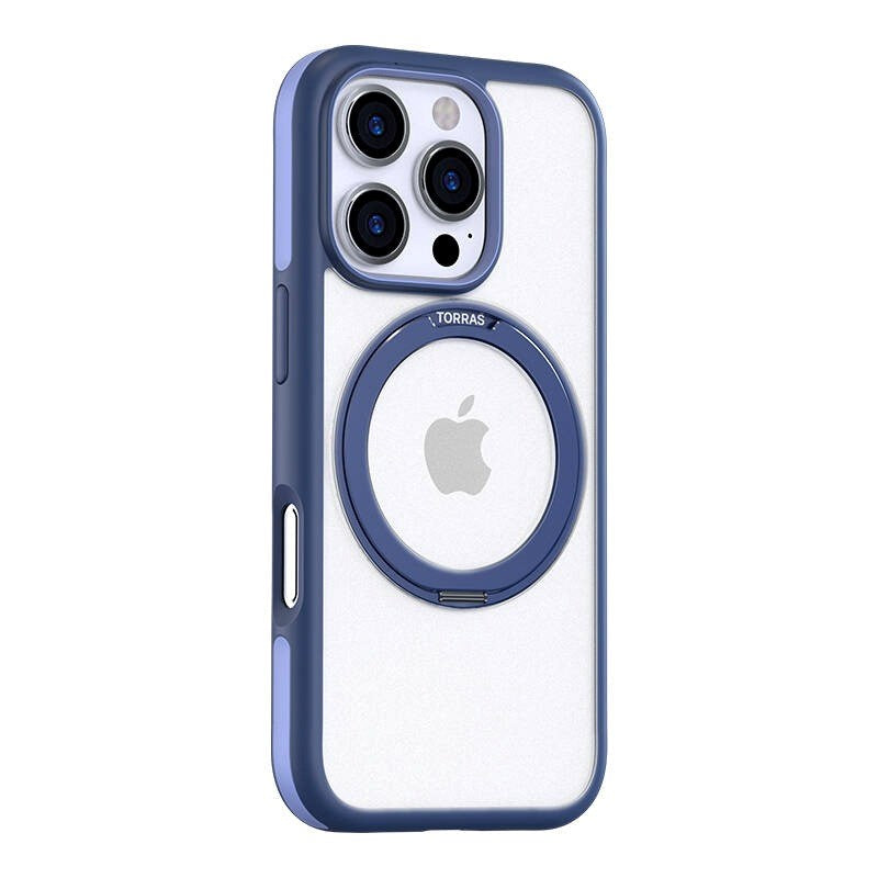 TORRAS - iPhone 16 Pro - Hybrid Plastik Cover m. Roterbar Kickstand Ring - MagSafe Kompatibel - Gennemsigtig / Blå