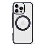 TORRAS - iPhone 16 Pro - Hybrid Plastik Cover m. Roterbar Kickstand Ring - MagSafe Kompatibel - Gennemsigtig / Sort